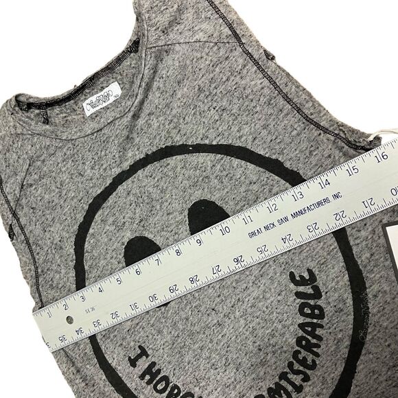 Lauren Moshi Smiley Face Graphic Tank | Women’s XS | Gray Muscle Tee - Picture 5 of 6